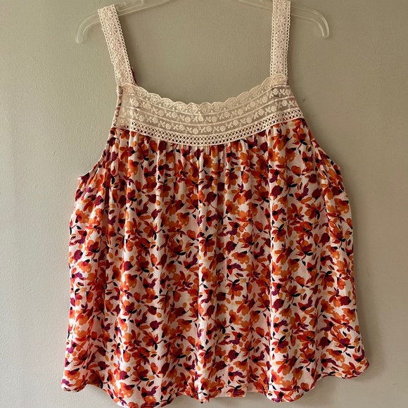 Torrid Sz XL Gauze Crochet Neck Tank Top Blouse Pullover Straps Floral Loose Fit - Picture 2 of 9